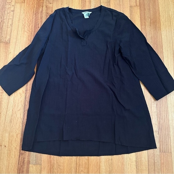 Orvis Tops - Orvis Ladies' ¾ Sleeve Split Neck Top, Large , Black( BoxT )